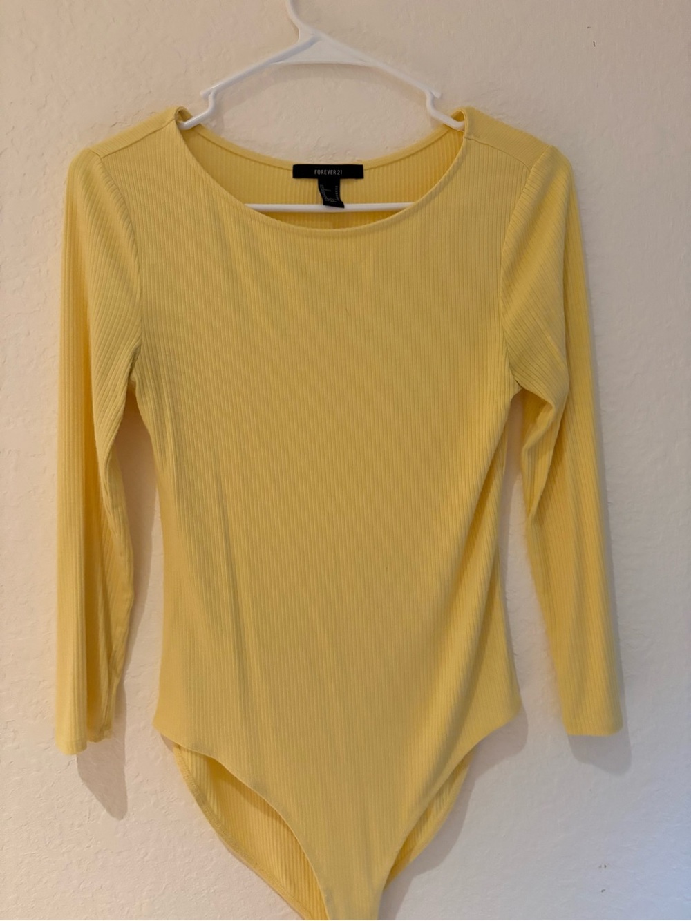 Forever 21 Light Yellow Ribbed Long Sleeve Bodysuit